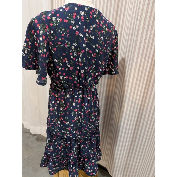 Altar'd State Navy Floral Flutter Sleeve Dress Tiered Ruffle Skirt Midi Casual - Picture 4 of 6